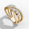 14K Yellow Gold Natural Diamonds Twisted Leaf Baguette Ring