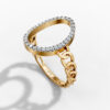 14K Yellow Gold Natural Diamonds Open Oval Chain Ring