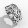 14K White Gold Natural Diamonds Intertwined Wave Ring