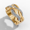 14K Yellow Gold Natural Diamonds Intertwined Wave Ring