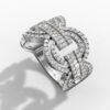 14K White Gold Baguette & Round-Cut Natural Diamonds Double Loop Statement Ring