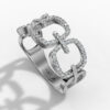 14K White Gold Round-Cut Natural Diamonds Link Statement Ring