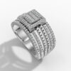 14K White Gold Baguette & Round Natural Diamond Geometric Statement Ring
