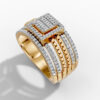 14K Yellow Gold Baguette & Round Natural Diamond Geometric Statement Ring