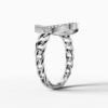 14K White Gold Natural Diamonds Open Oval Chain Ring