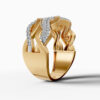 14K Yellow Gold Natural Diamonds Intertwined Wave Ring