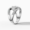 14K White Gold Natural Diamonds Geometric Pavé Statement Ring