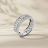 14K White Gold Round-Cut Natural Diamonds Chain Link Ring