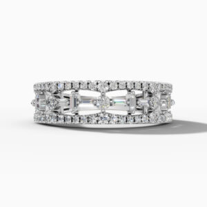 14K White Gold Baguette & Round-Cut Natural Diamonds Geometric Ring