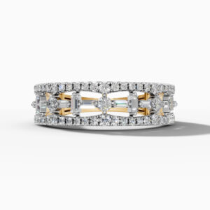 14K Yellow Gold Baguette & Round-Cut Natural Diamonds Geometric Ring