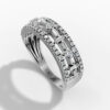 14K White Gold Baguette & Round Natural Diamond Architectural Stackable Ring