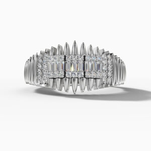 14K White Gold and Natural Baguette Diamond Geometric Statement Ring