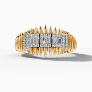 14K Yellow Gold and Natural Baguette Diamond Geometric Statement Ring