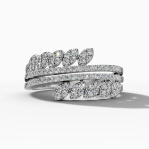 14K White Gold and Natural Diamond Leaf Ring