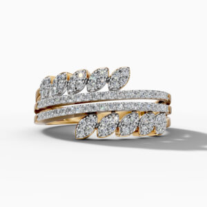 14K Yellow Gold and Natural Diamond Leaf Ring